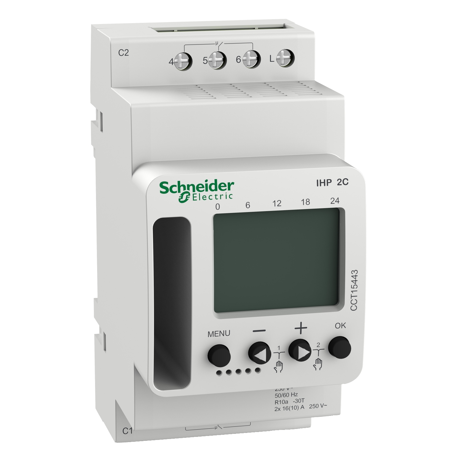 cct15443 Schneider Electric Digital Acti9 DIN Rail Time Switch, 2-Channel 230V ac
