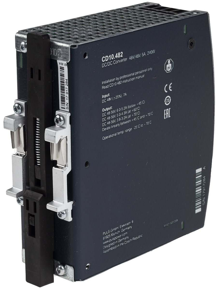 cd10482 PULS CD DC/DC Converter, 48V dc/ 5 A, 60V dc Input, 48V dc Input, DIN Rail 240 W, 70 °C Max Temp 70 °C Min Temp