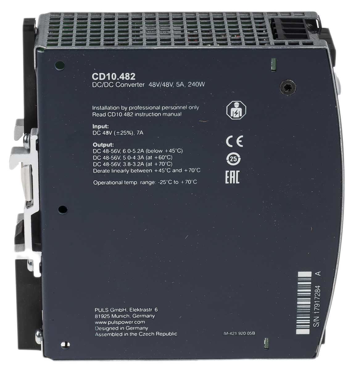 cd10482 PULS CD DC/DC Converter, 48V dc/ 5 A, 60V dc Input, 48V dc Input, DIN Rail 240 W, 70 °C Max Temp 70 °C Min Temp