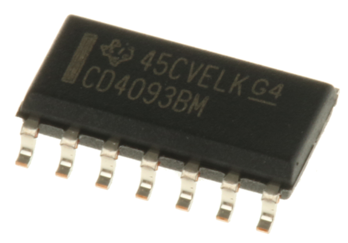 Texas Instruments CD4093BM, 4 2-Input NAND Schmitt Trigger Input Logic Gate, 14-Pin SOIC