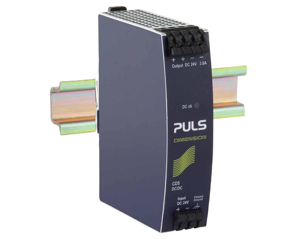 PULS CD5 DC/DC Converter, 24V dc/ 3.8 A, 32.4V dc Input, 32.4V dc Input, Wall 92 W, 70 °C Max Temp -25 °C Min Temp