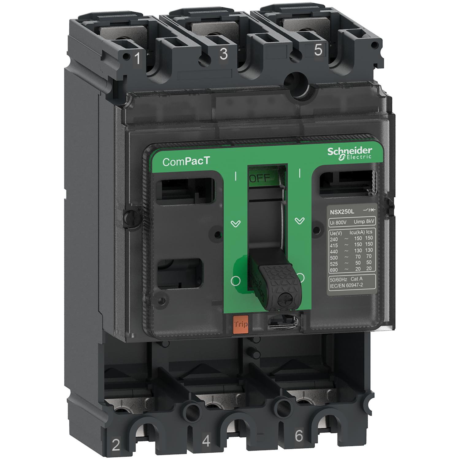 Schneider Electric, ComPacT NSX100H MCCB 3P 100A, Fixed Mount