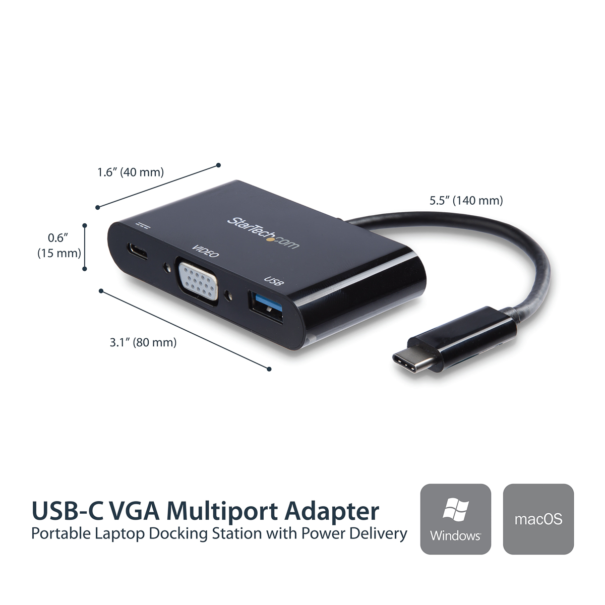 cdp2vgauacp StarTech.com  2048 x 1280 pixel USB C Docking Station USB 3.0 Portswith VGA - 1 xUSB ports
