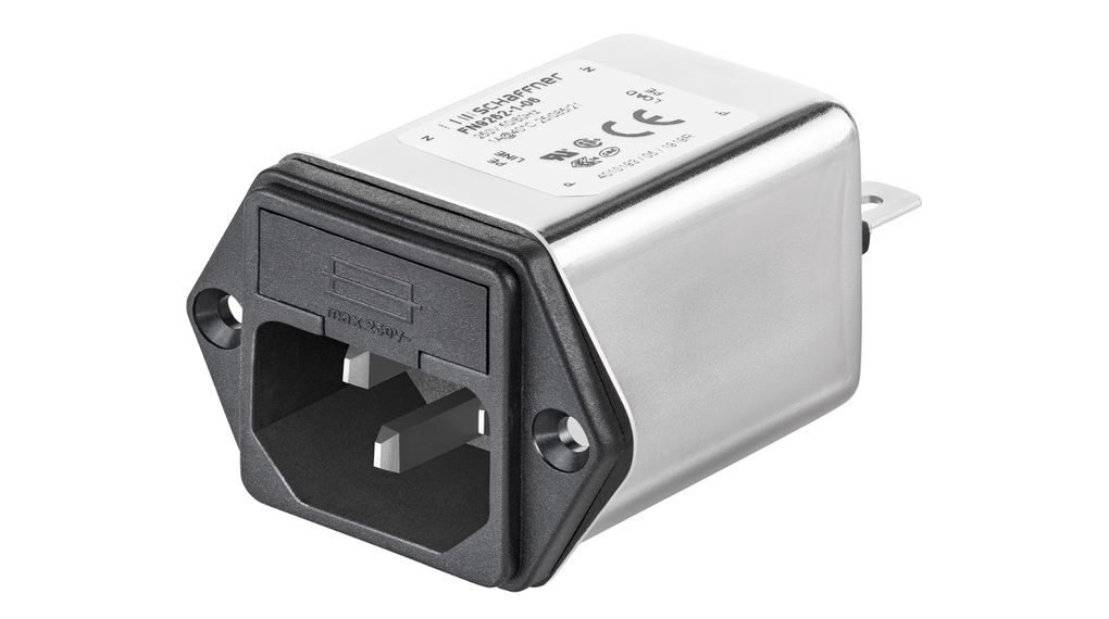 Schaffner 10A, 250 VAC Female Panel Mount IEC Inlet Filter FN9262-10-06, Faston 2 Fuse