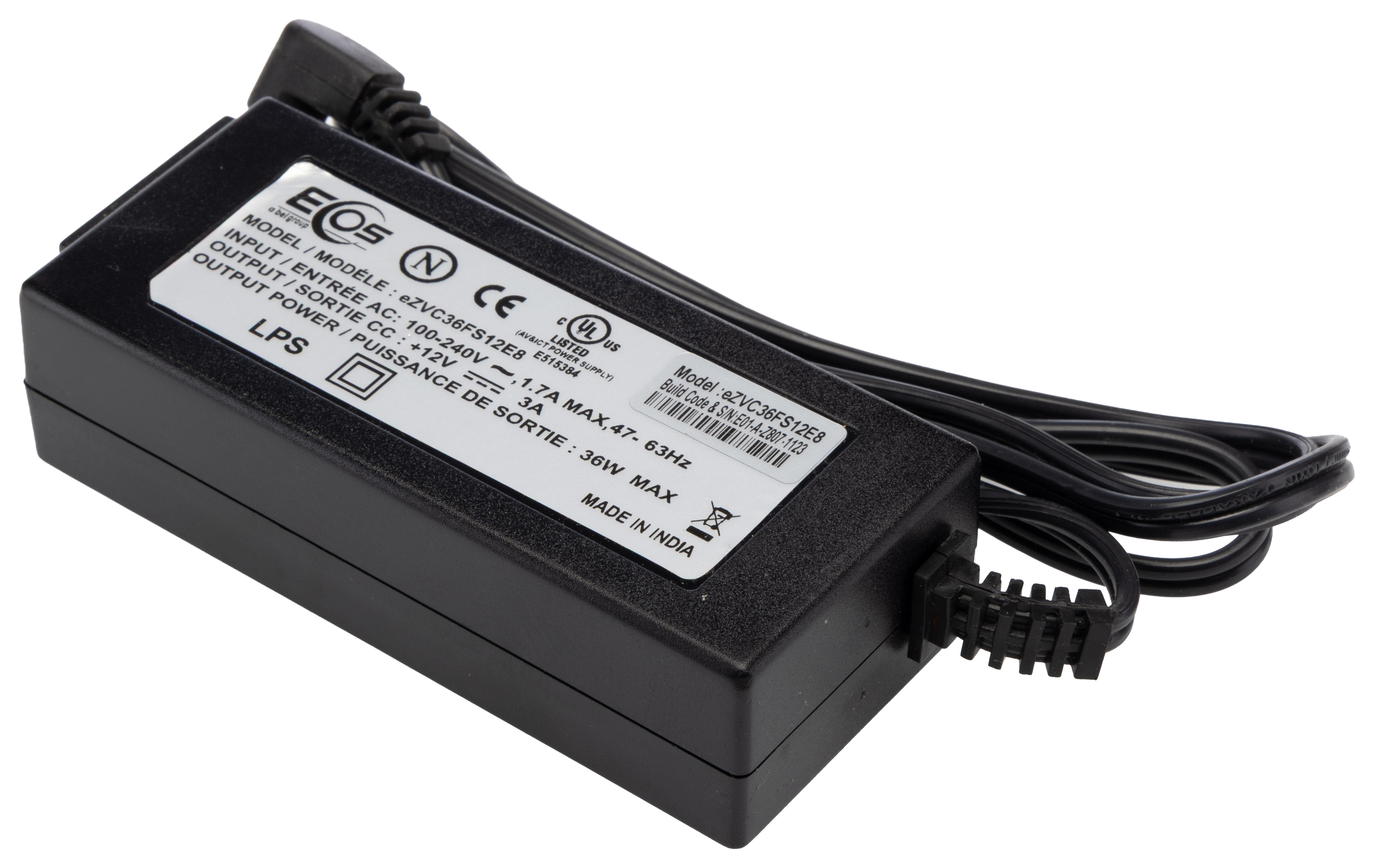 EOS 36 W AC/DC Adapter 12V dc Output, 3 A