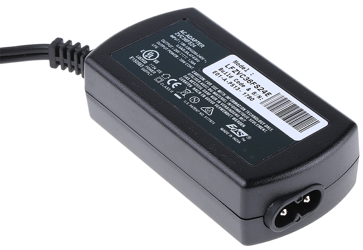 EOS 36 W Switched Mode Power Supply AC/DC Adapter 3 Pin 24V dc Output, 1.5 A