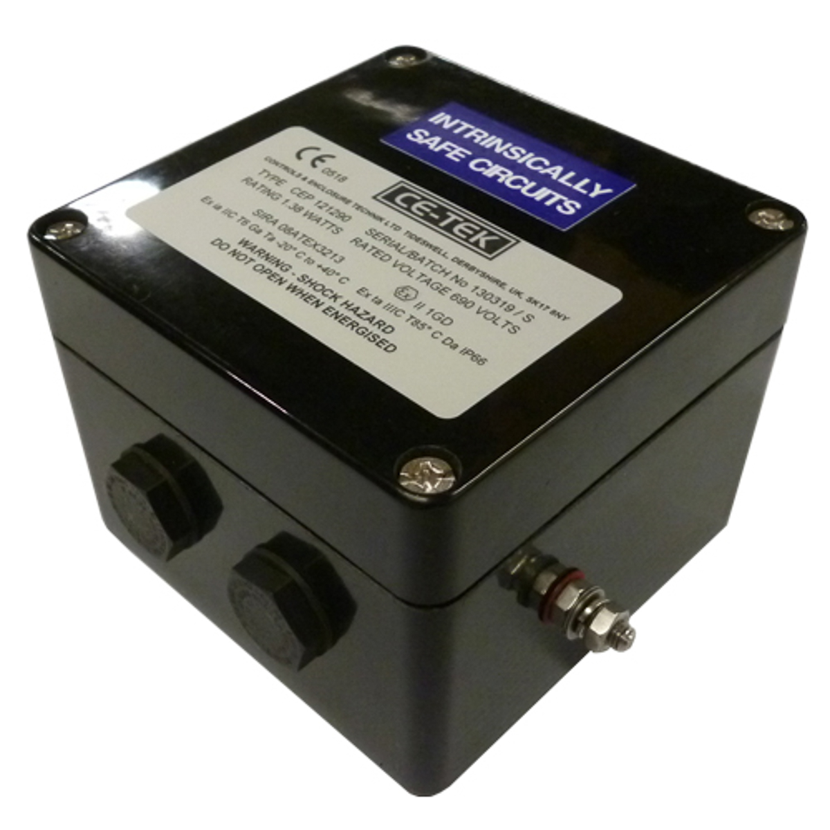 CE-TEK CEP Series Black Polyester Junction Box, IP66, 10 Terminals, ATEX, 120 mm, 90mm 122 mm