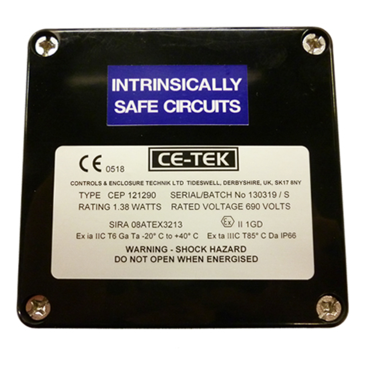 cep121290pai CE-TEK CEP Series Black Polyester Junction Box, IP66, 10 Terminals, ATEX, 120 mm, 90mm 122 mm