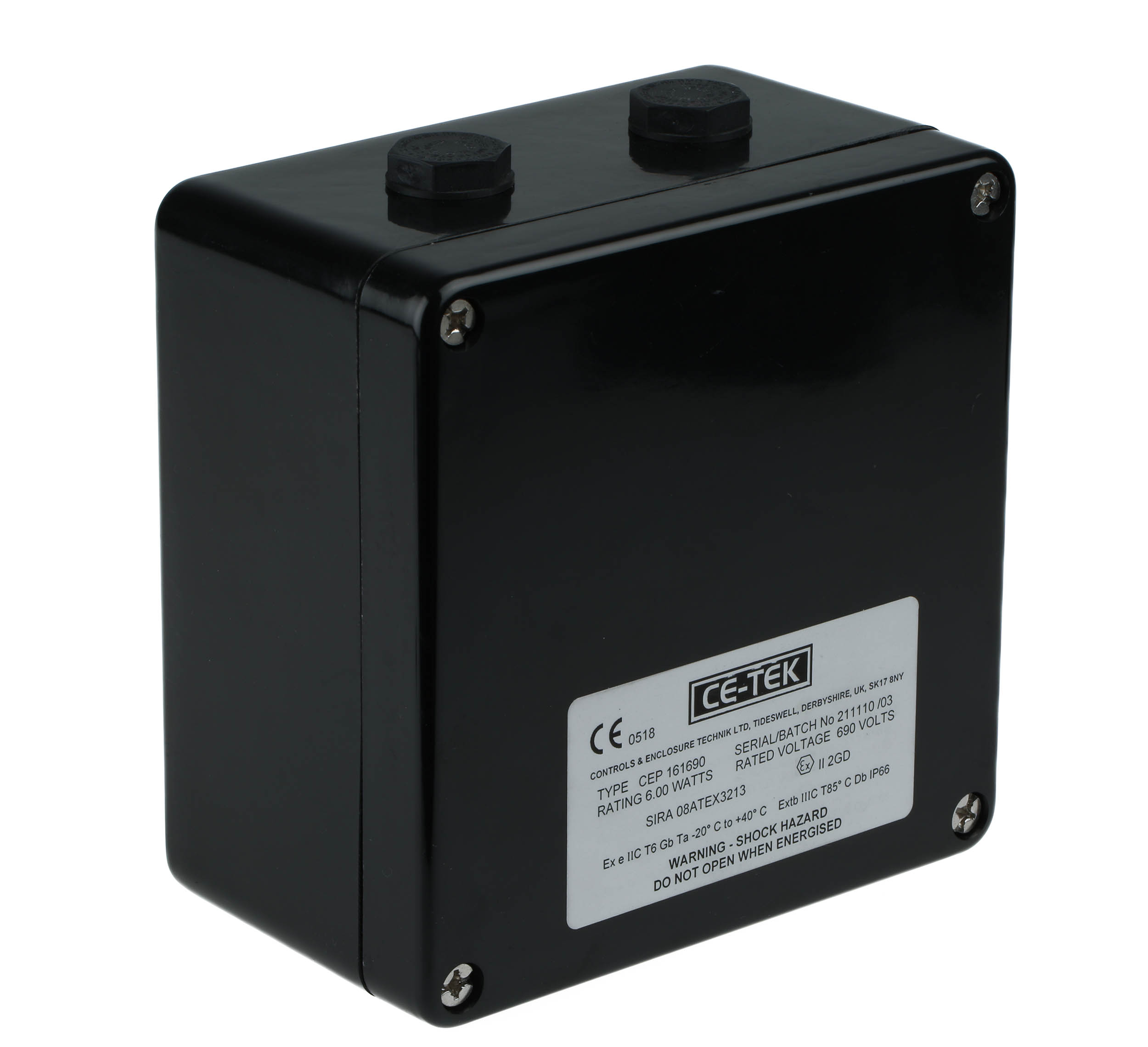 CE-TEK CEP-PA Series Black Glass Reinforced Polyester Junction Box, IP66, Ex e, ATEX