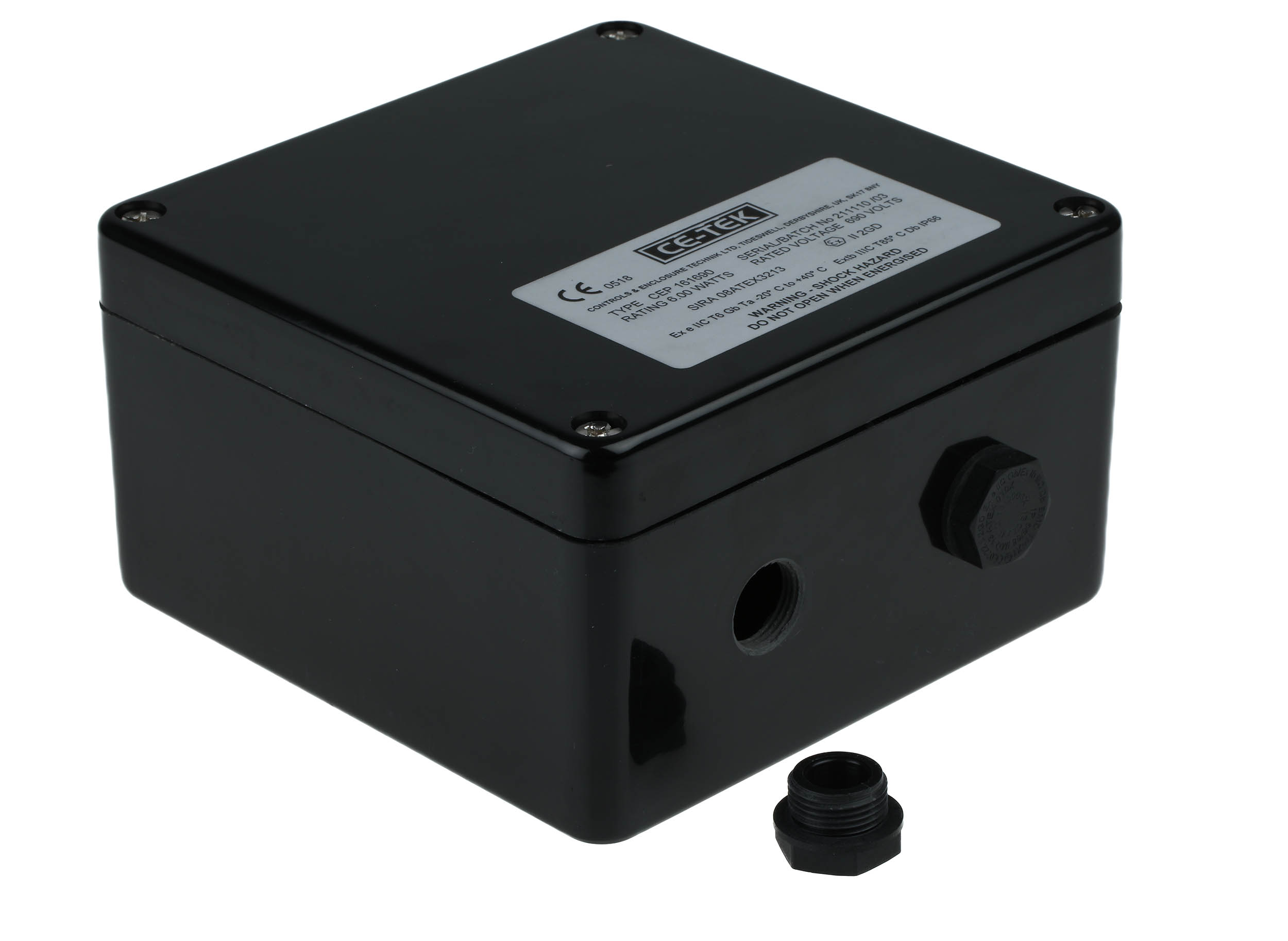 cep161690pa CE-TEK CEP-PA Series Black Glass Reinforced Polyester Junction Box, IP66, Ex e, ATEX
