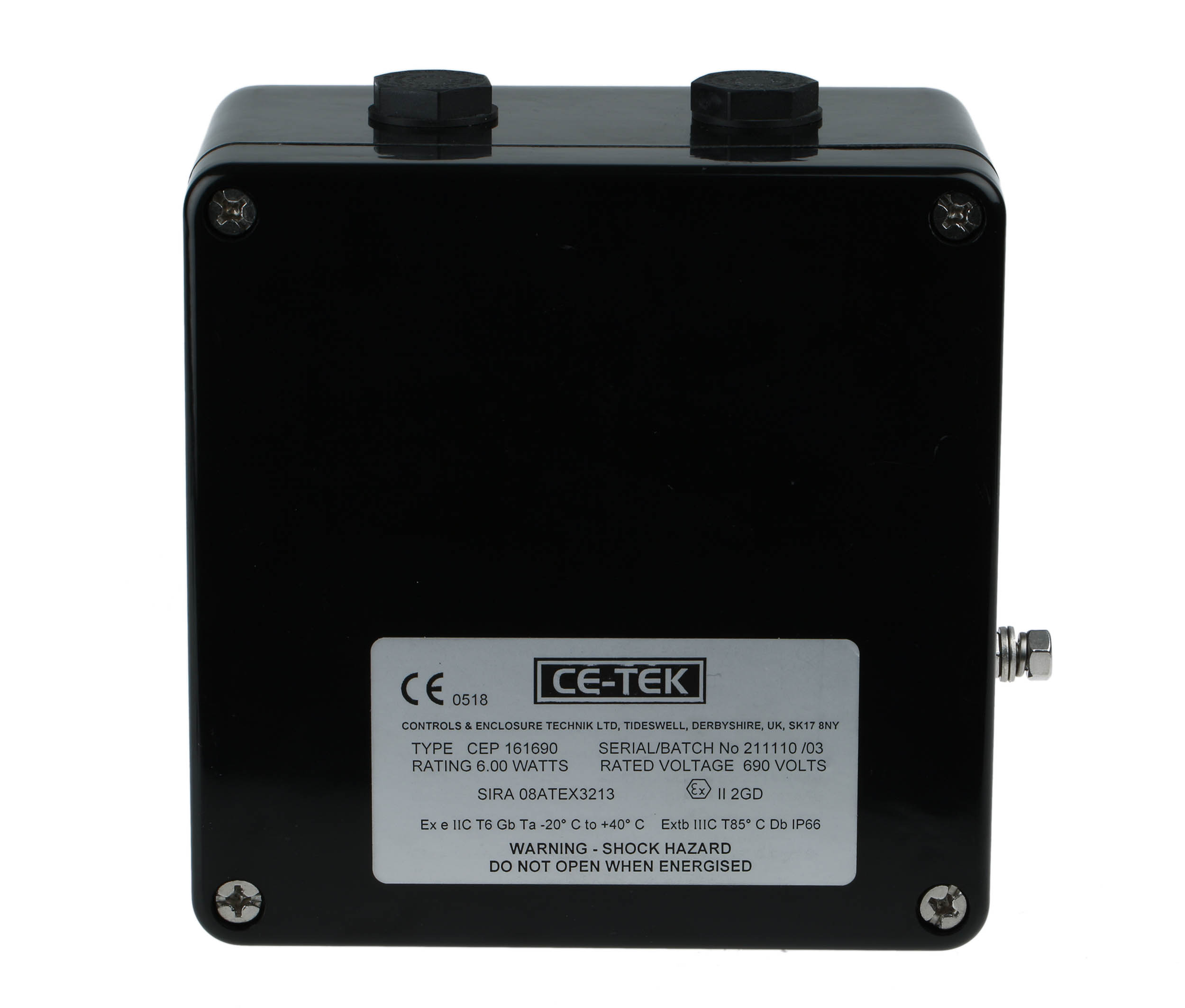 cep161690pa CE-TEK CEP-PA Series Black Glass Reinforced Polyester Junction Box, IP66, Ex e, ATEX