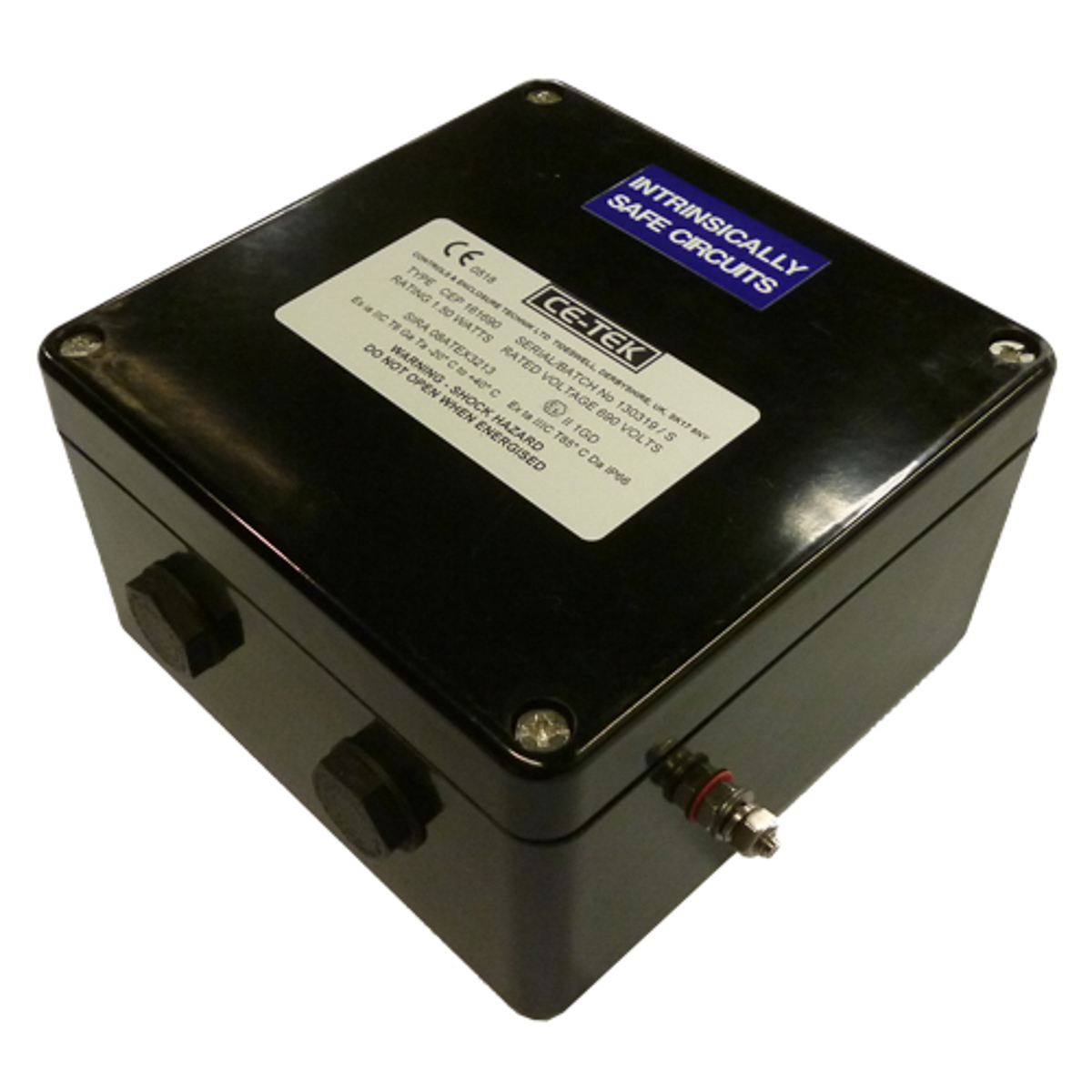 CE-TEK CEP-PA Series Black Glass Reinforced Polyester Junction Box, IP66, 15 Terminals, ATEX, 160 mm, 90mm 160 mm