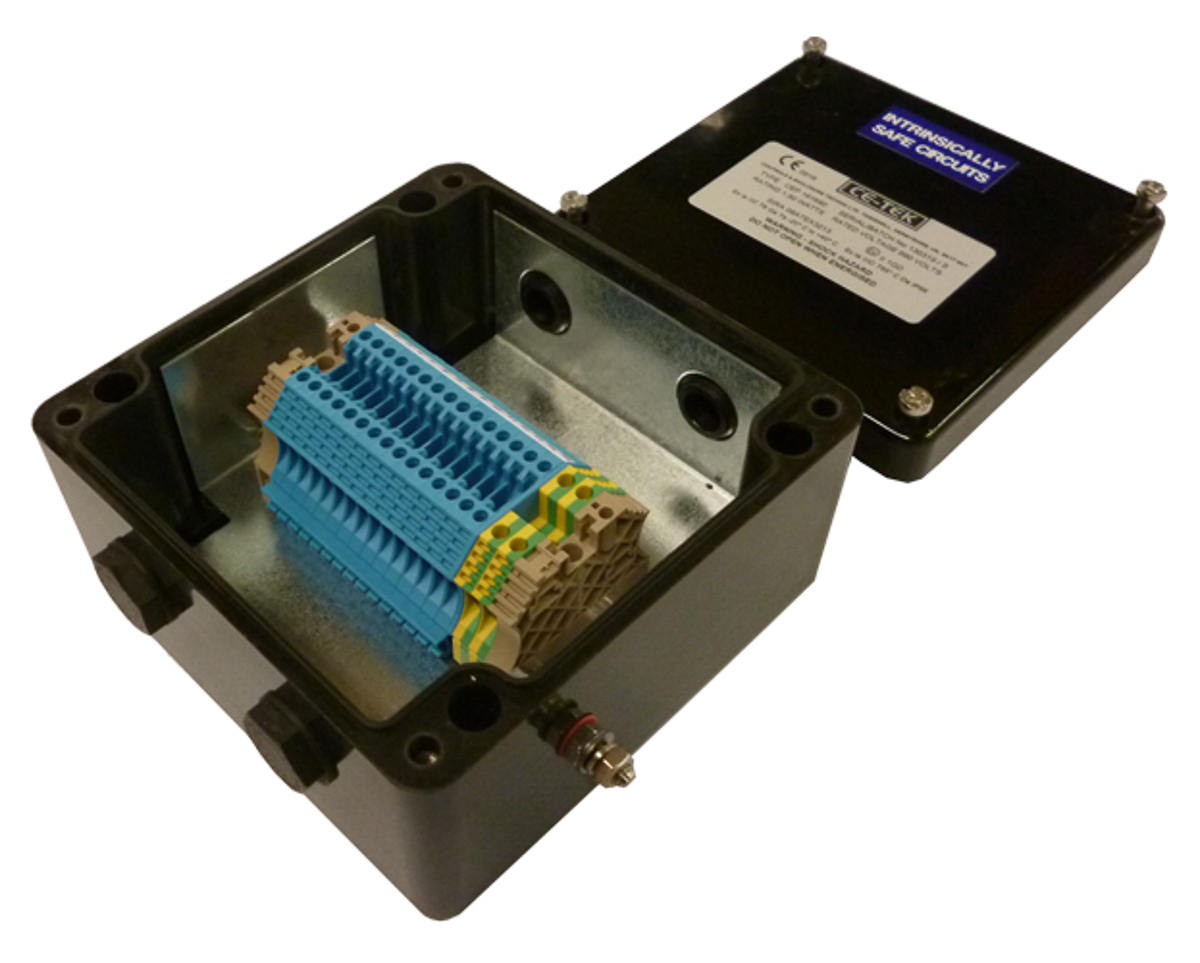 cep161690pai CE-TEK CEP-PA Series Black Glass Reinforced Polyester Junction Box, IP66, 15 Terminals, ATEX, 160 mm, 90mm 160 mm