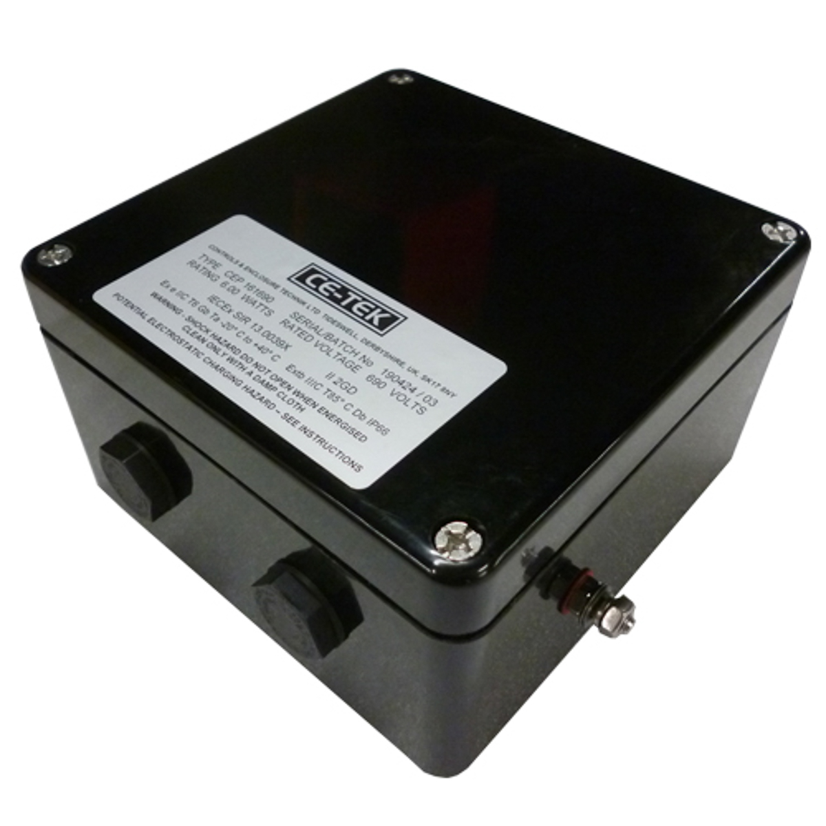 CE-TEK CEP-PA Series Black Glass Reinforced Polyester Junction Box, IP66, IECEx, 160 mm, 90mm 160 mm
