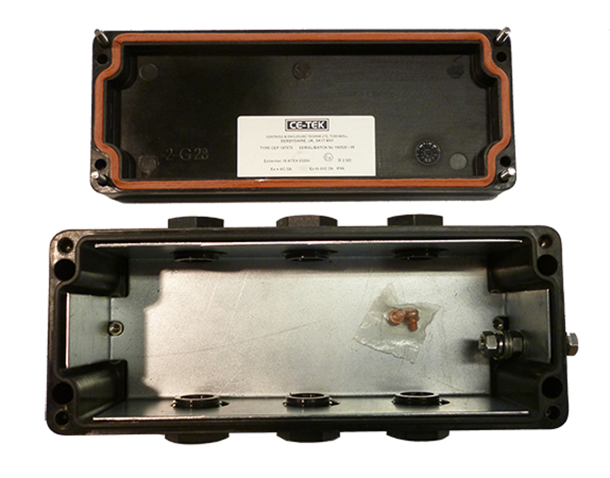 cep197575pau CE-TEK CEP-PA Series Black Glass Reinforced Polyester Junction Box, IP66, ATEX, 75 mm, 75mm 190 mm