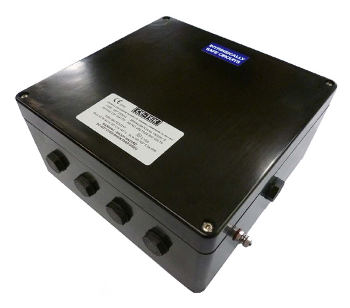CE-TEK CEP-PA Series Black Glass Reinforced Polyester Junction Box, IP66, 40 Terminals, ATEX, 250 mm, 120mm 255 mm