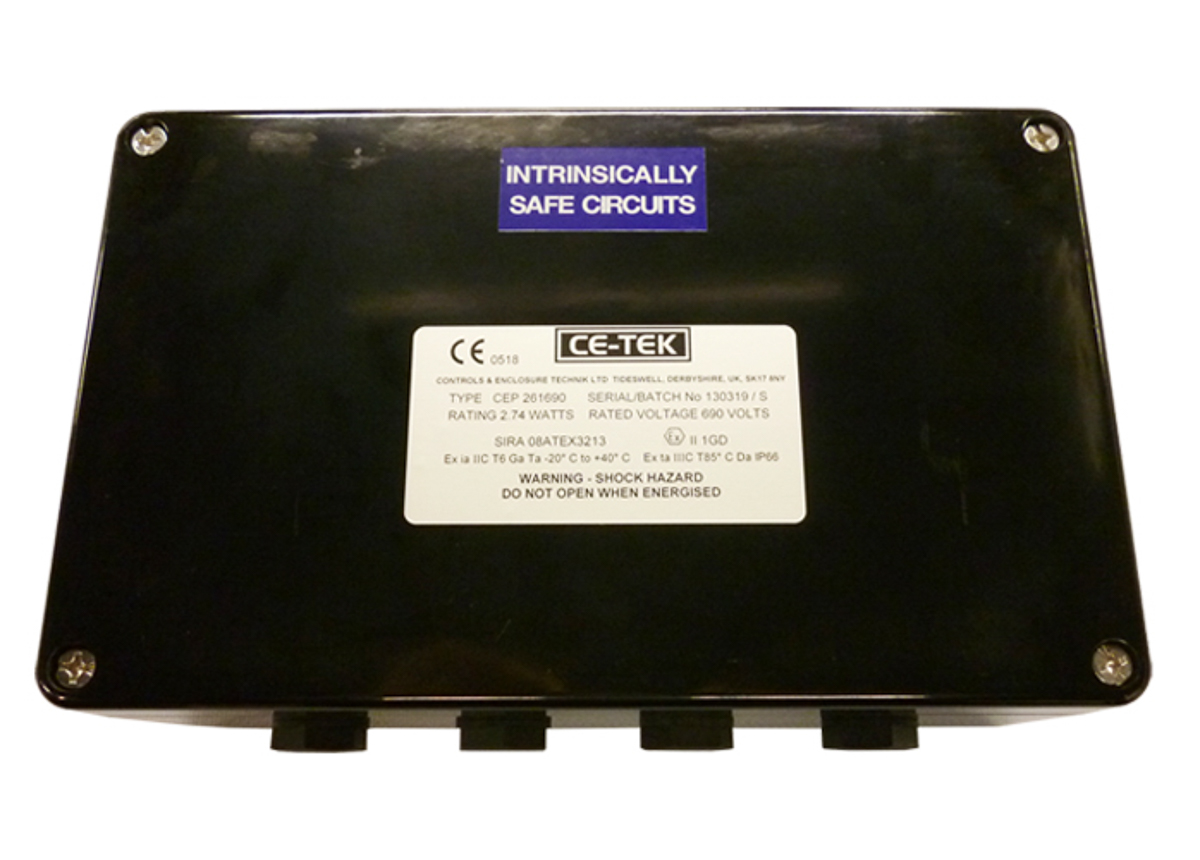 cep261690pai CE-TEK CEP Series Black Glass Reinforced Polyester Junction Box, IP66, 26 Terminals, ATEX, 160 mm, 90mm 260 mm