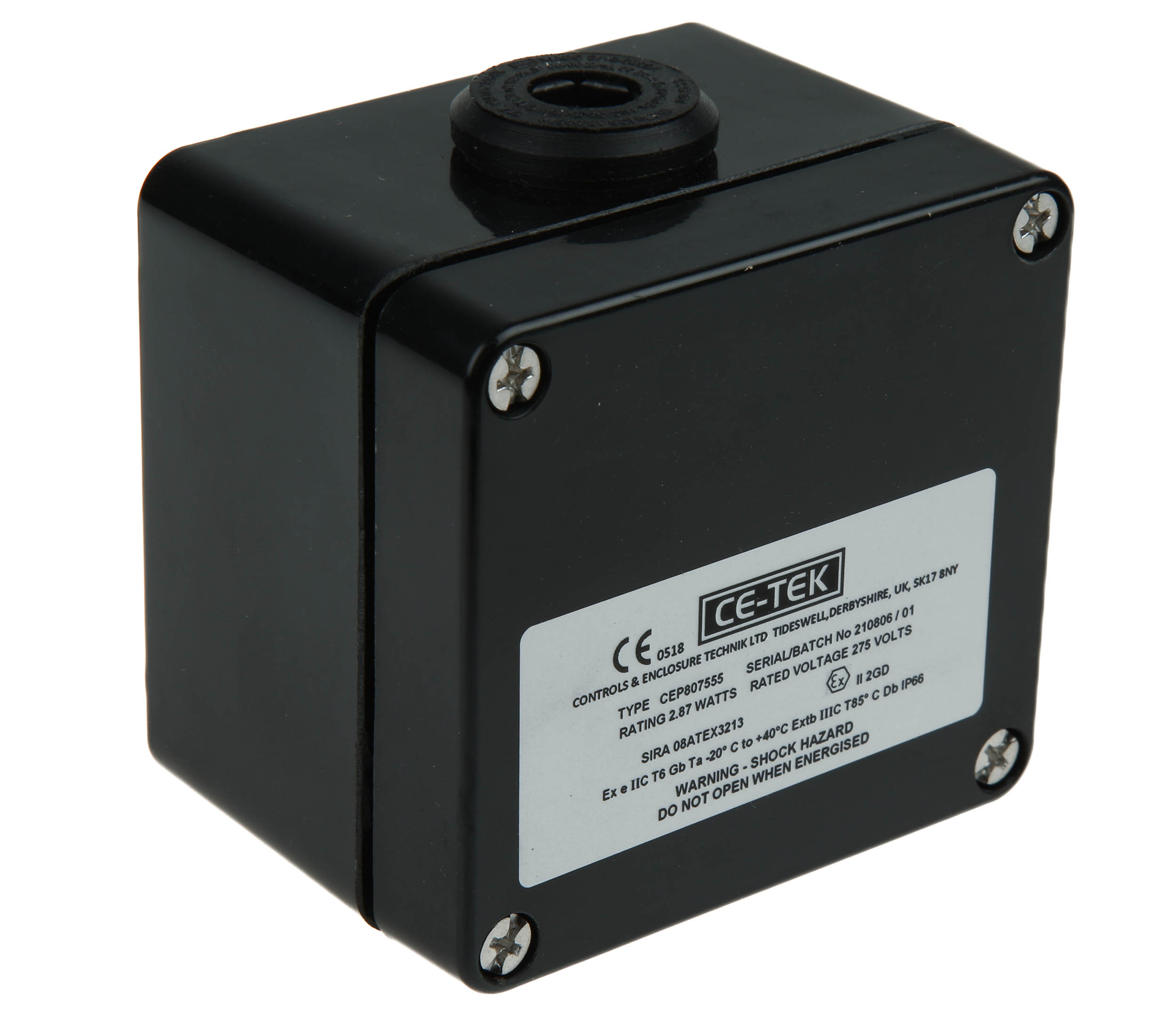 CE-TEK CEP Series Black Polyester Junction Box, IP66, 5 Terminals, ATEX, 80 mm, 75mm 55 mm