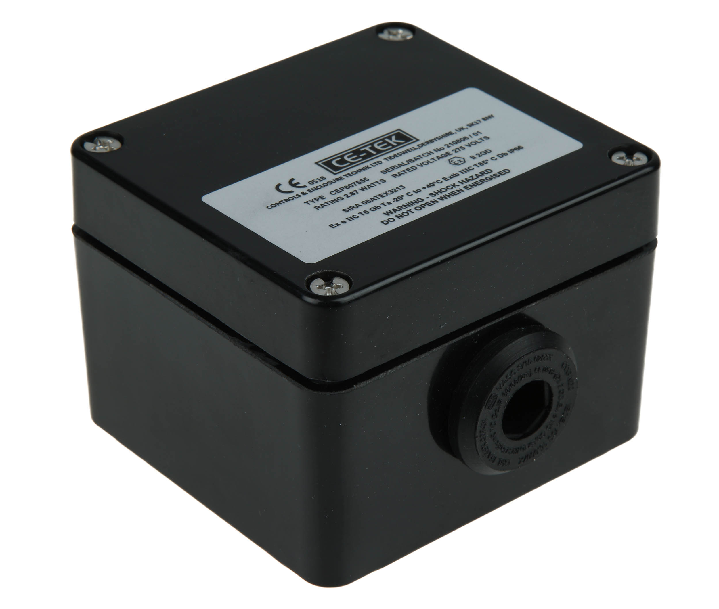 cep807555pa CE-TEK CEP Series Black Polyester Junction Box, IP66, 5 Terminals, ATEX, 80 mm, 75mm 55 mm