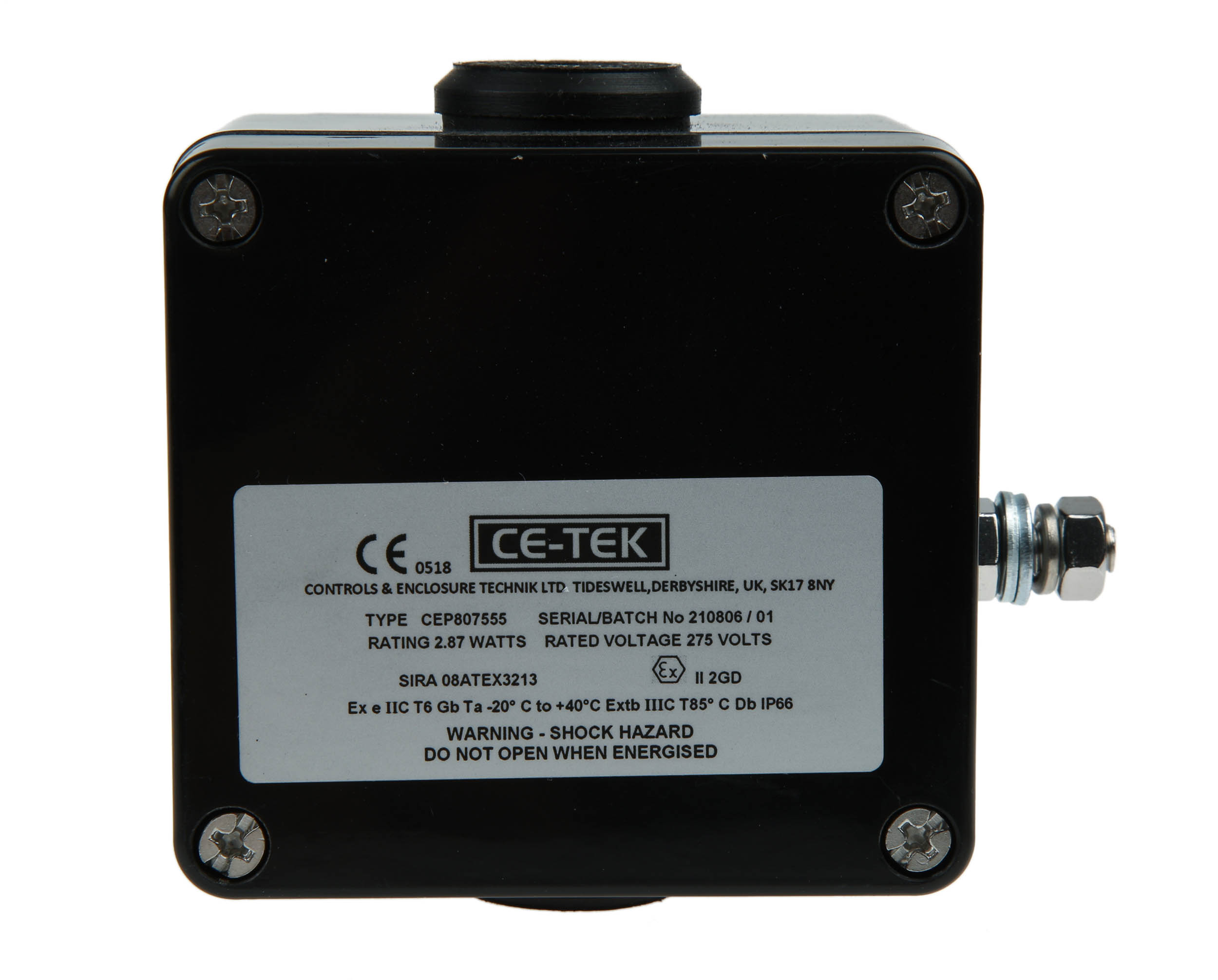 cep807555pa CE-TEK CEP Series Black Polyester Junction Box, IP66, 5 Terminals, ATEX, 80 mm, 75mm 55 mm