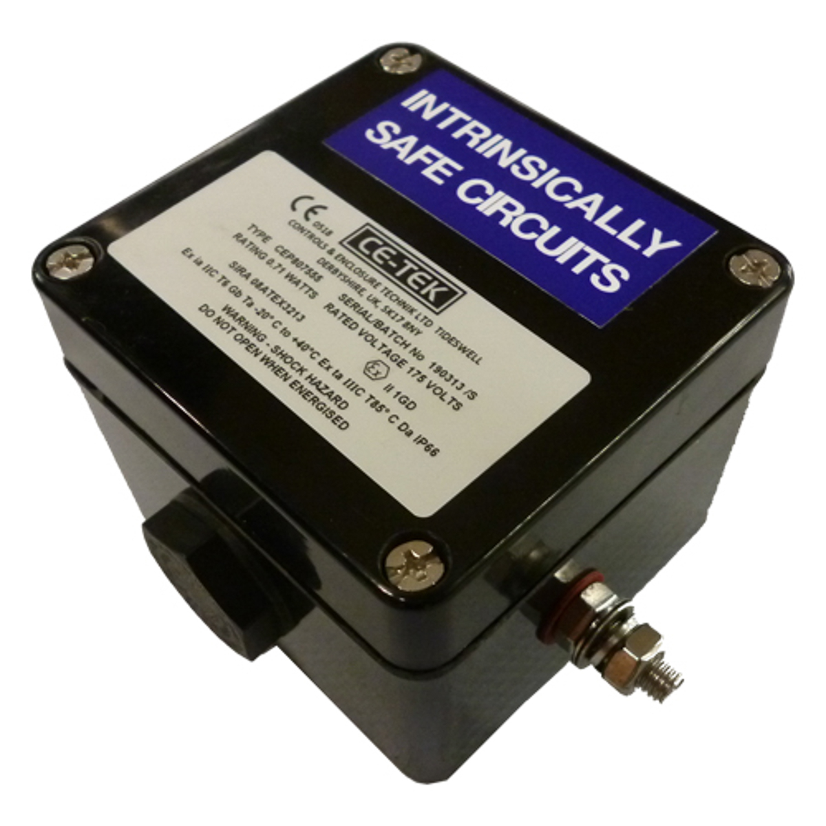 CE-TEK CEP-PA Series Black Glass Reinforced Polyester Junction Box, IP66, 5 Terminals, ATEX, 75 mm, 55mm 80 mm