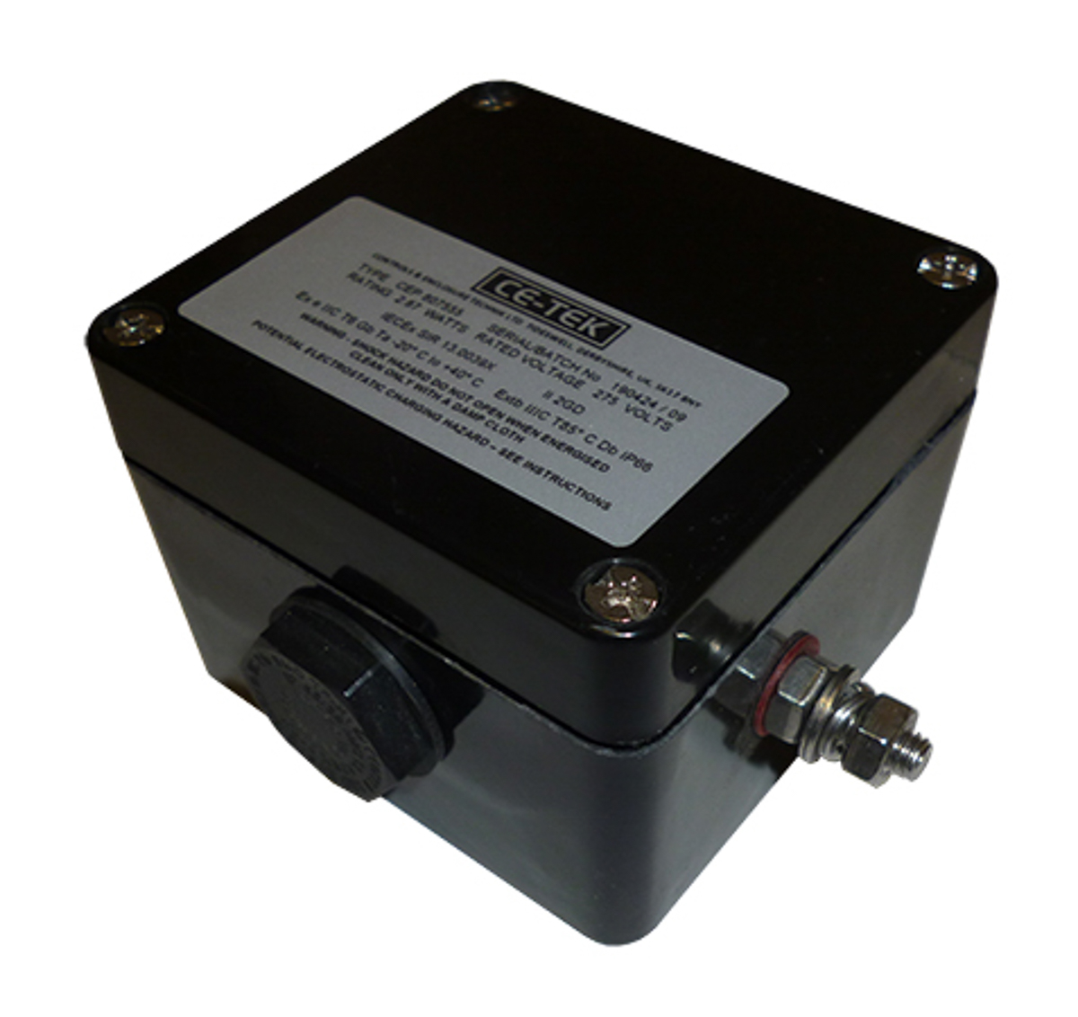 CE-TEK CEP Series Black Glass Reinforced Polyester Junction Box, IP66, IECEx, 75 mm, 55mm 80 mm