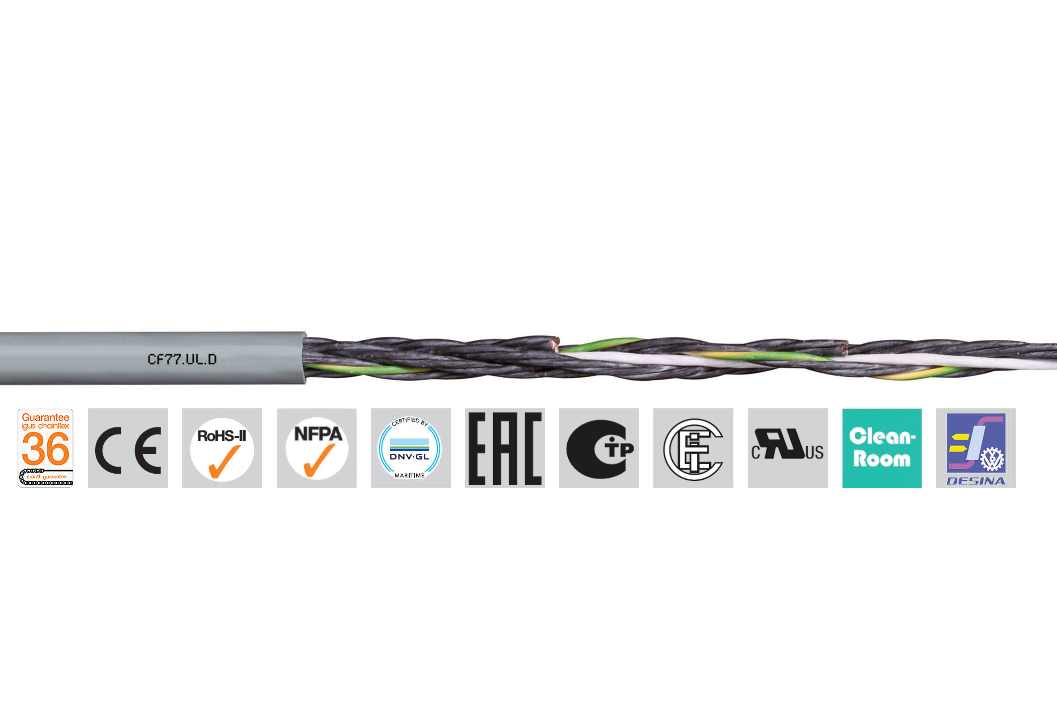 Igus chainflex CF77.UL.D Control Cable, 3 Cores, 1.5mm² 15 AWG, Unscreened, 100 m, Grey Polyurethane Sheath