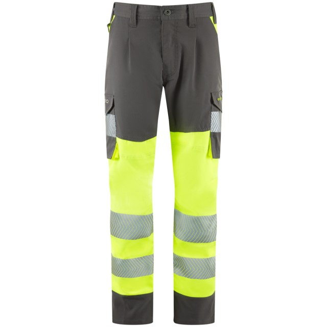 Leo Workwear WINSWELL Hi Vis Trouser Grey, Yellow 27in Leg
