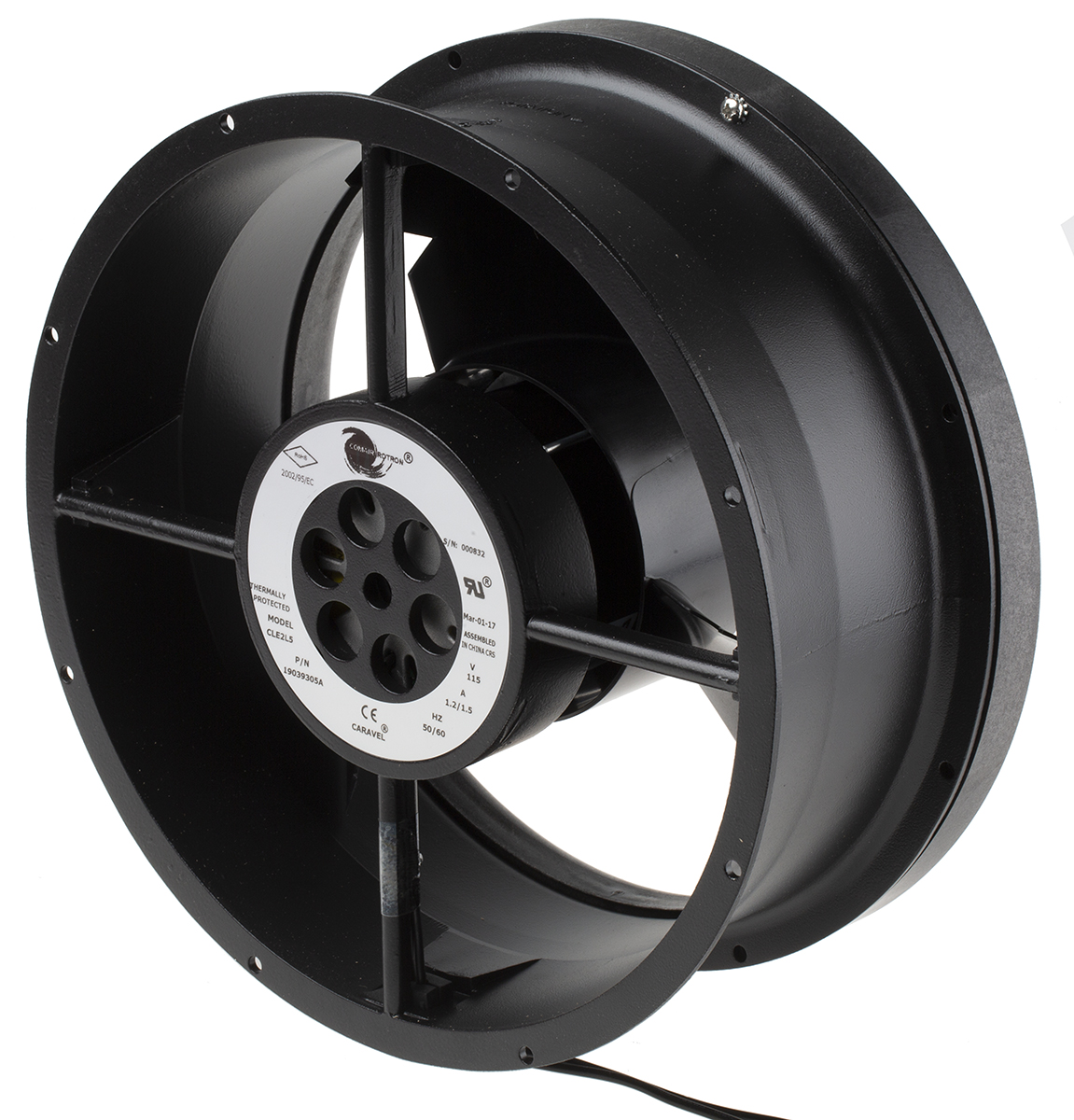 COMAIR ROTRON Caravel Series Axial Fan, 115V ac, 1473 m³/h, 115 W, 1.3 A Max 254 mm, 254mm, 106.9 mm