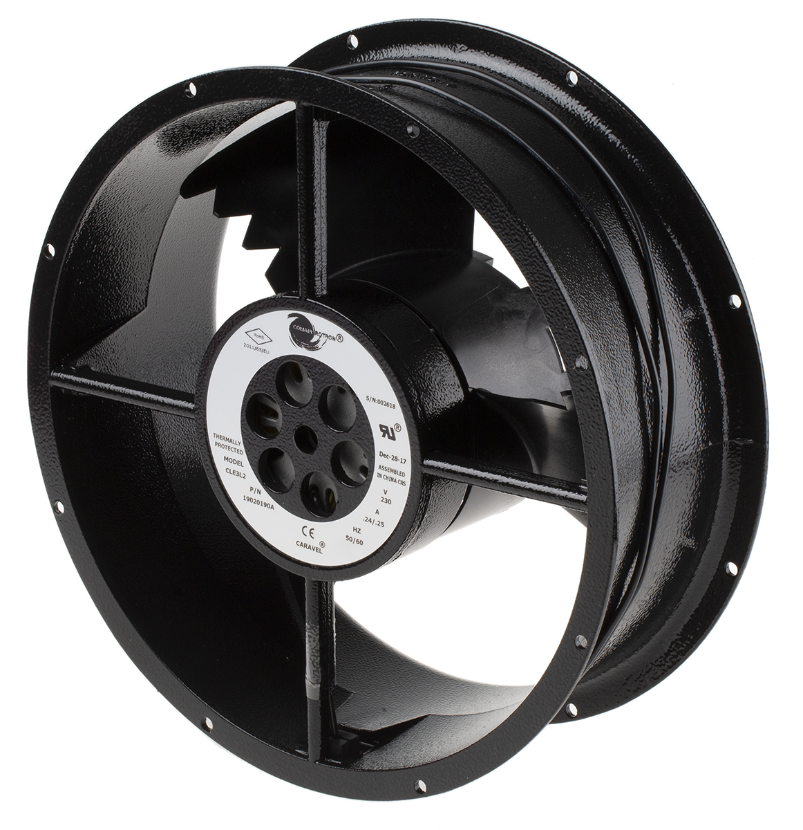 COMAIR ROTRON Caravel Series Axial Fan, 230V ac, 935 m³/h, 34 W, 250 mA Max 254 mm, 254mm, 88.9 mm