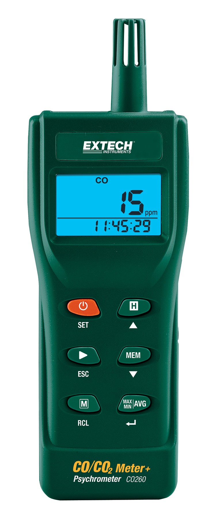 Extech CO260 Data Logging Air Quality Meter 60 °C, 60 °C Max, 99 %RH Max, Battery-Powered