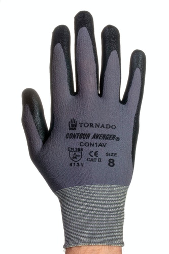 Tornado Contour Avenger Black, Grey Nylon Puncture & Tear Resistant Gloves, Size 7, Polymer Coating