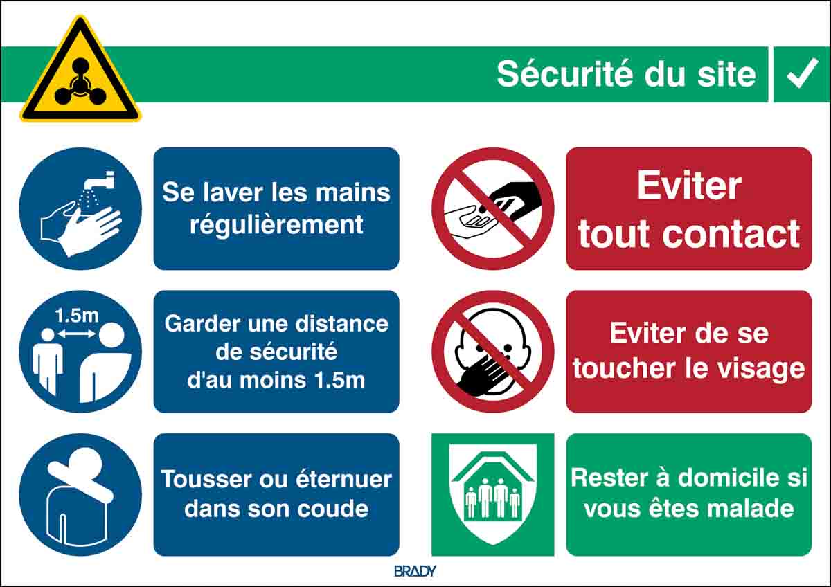 Brady Safety Wall Chart, Polypropylene B-7527, French 262 mm 371 mm