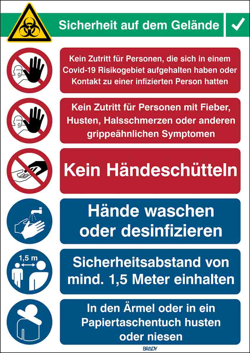 Brady Safety Wall Chart, Polypropylene B-7527, German 371 mm 262 mm