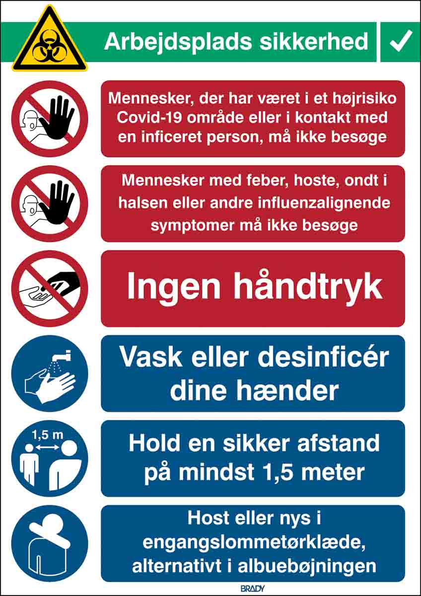 Brady Safety Wall Chart, Polypropylene B-7527, Danish 371 mm 262 mm