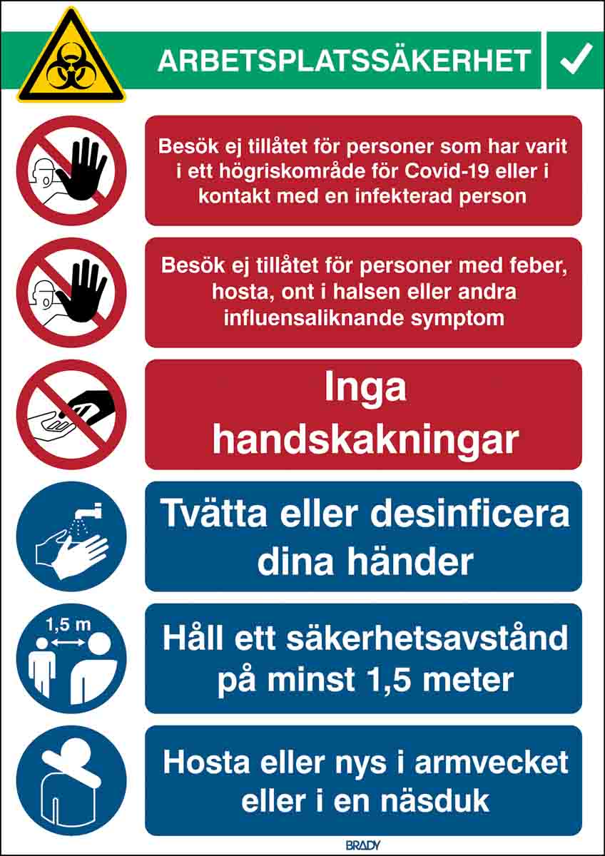 Brady Safety Wall Chart, Polypropylene B-7527, Swedish 371 mm 262 mm