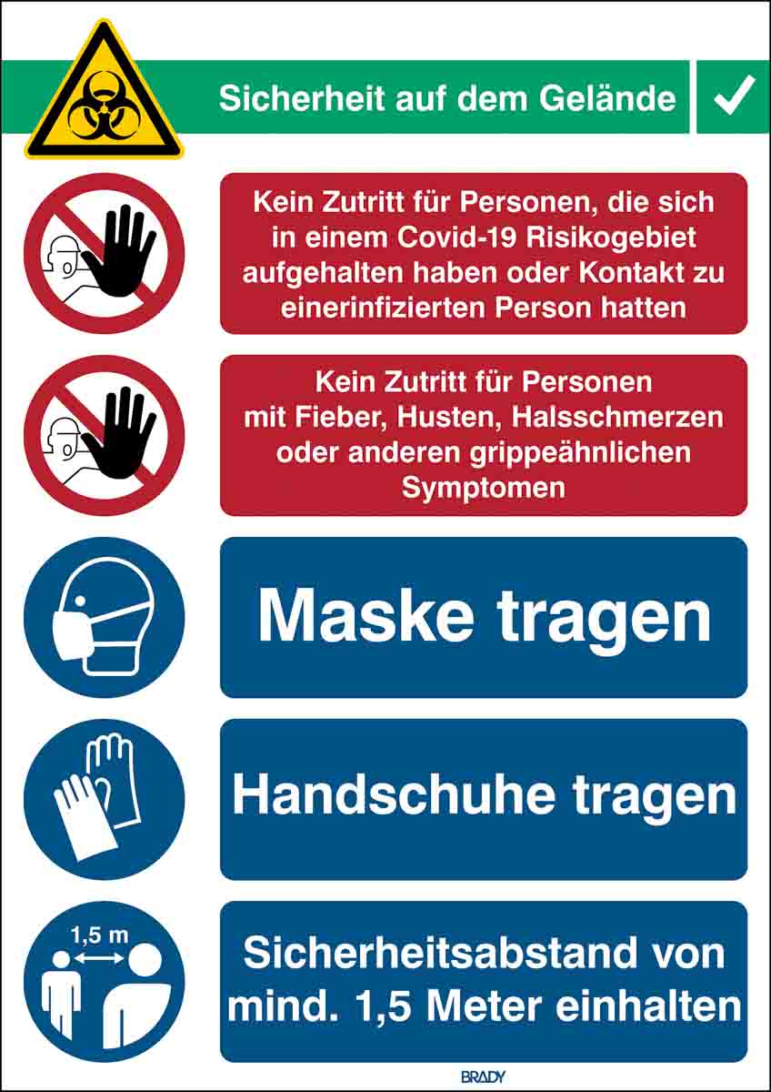 Brady Safety Wall Chart, Polypropylene B-7527, German 371 mm 262 mm