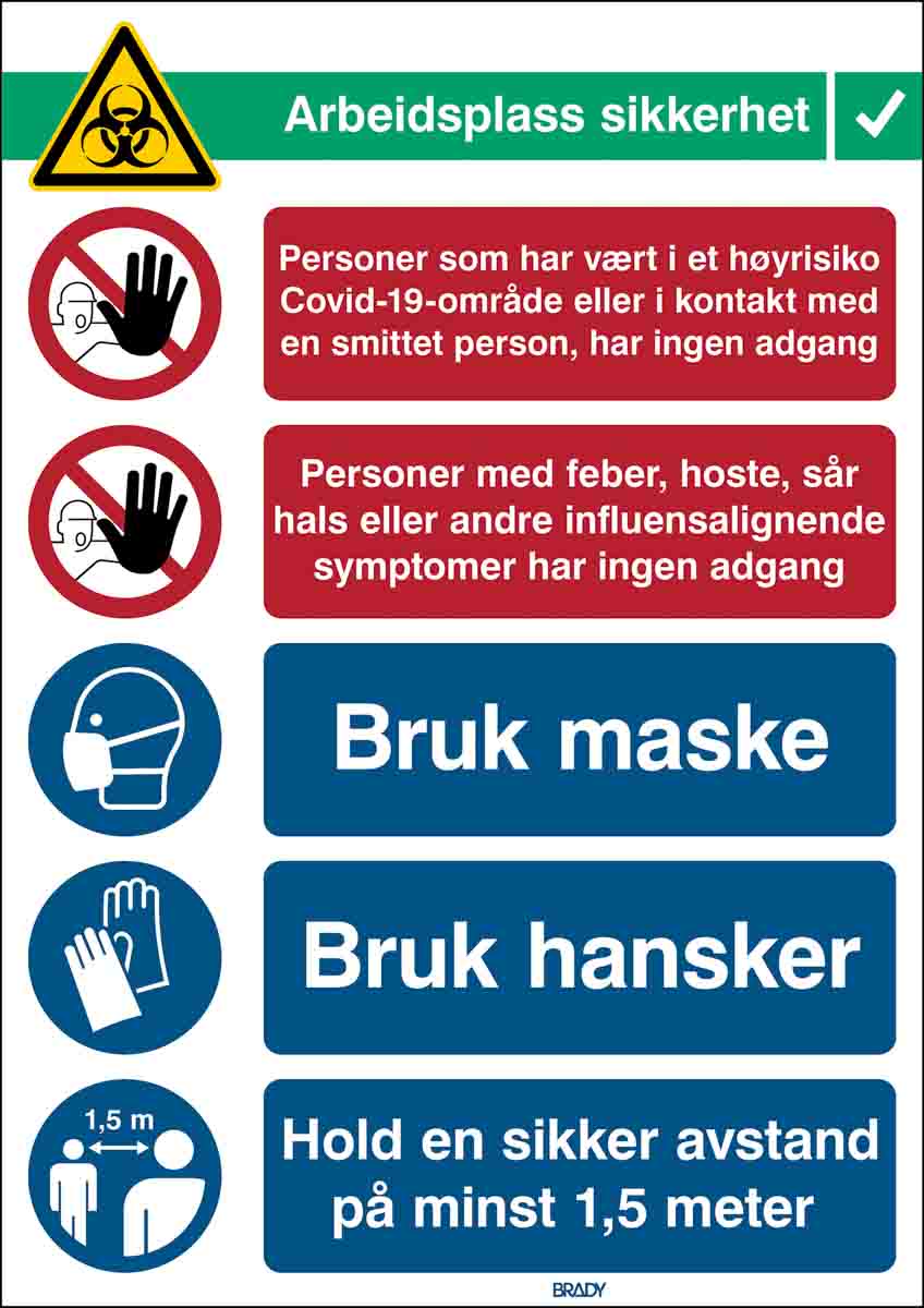 Brady Safety Wall Chart, Polypropylene B-7527, Norwegian 371 mm 262 mm