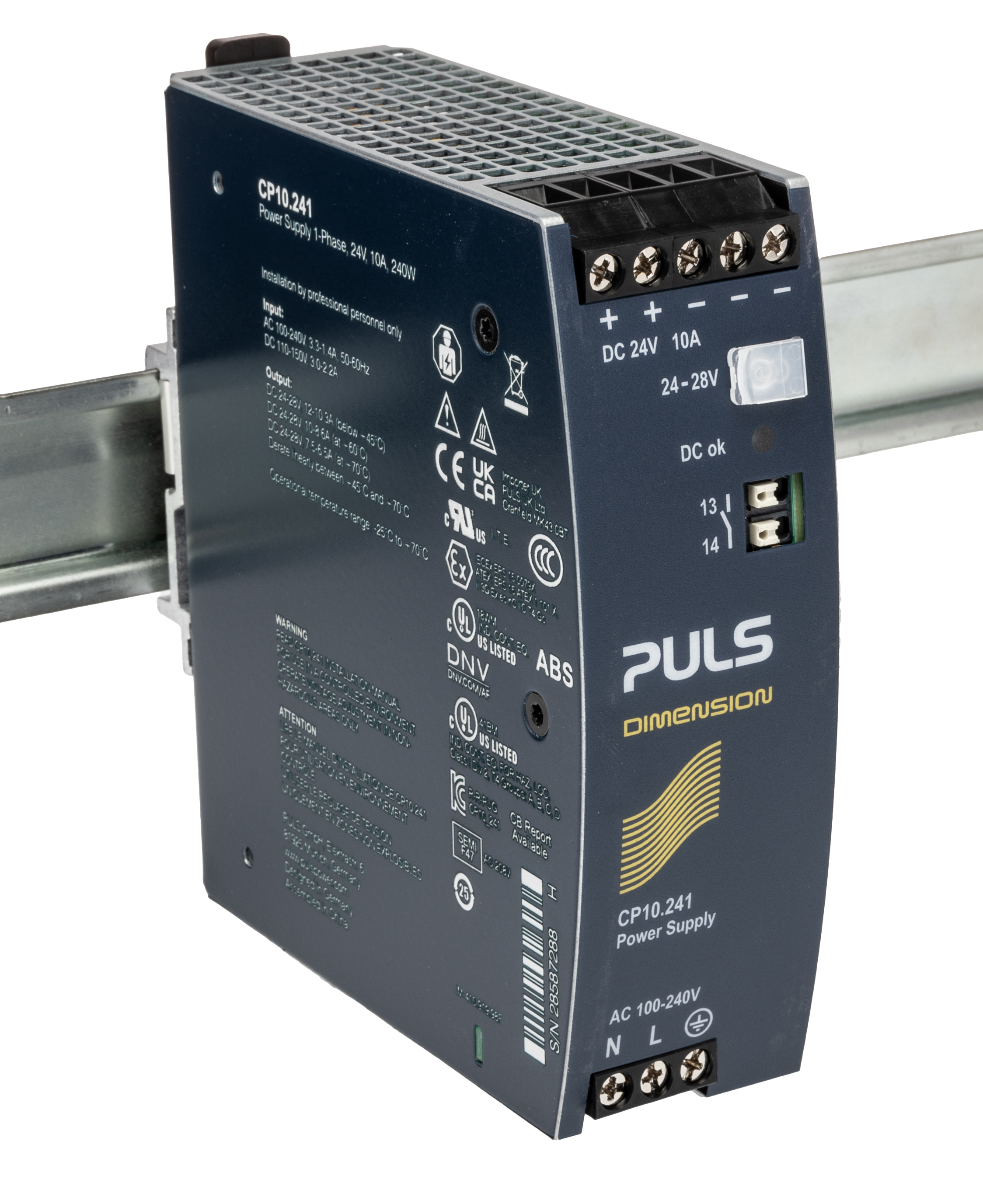 PULS DIMENSION DIN Rail Power Supply 240V ac AC Input 28V dc, 10 A Output DC 240 W