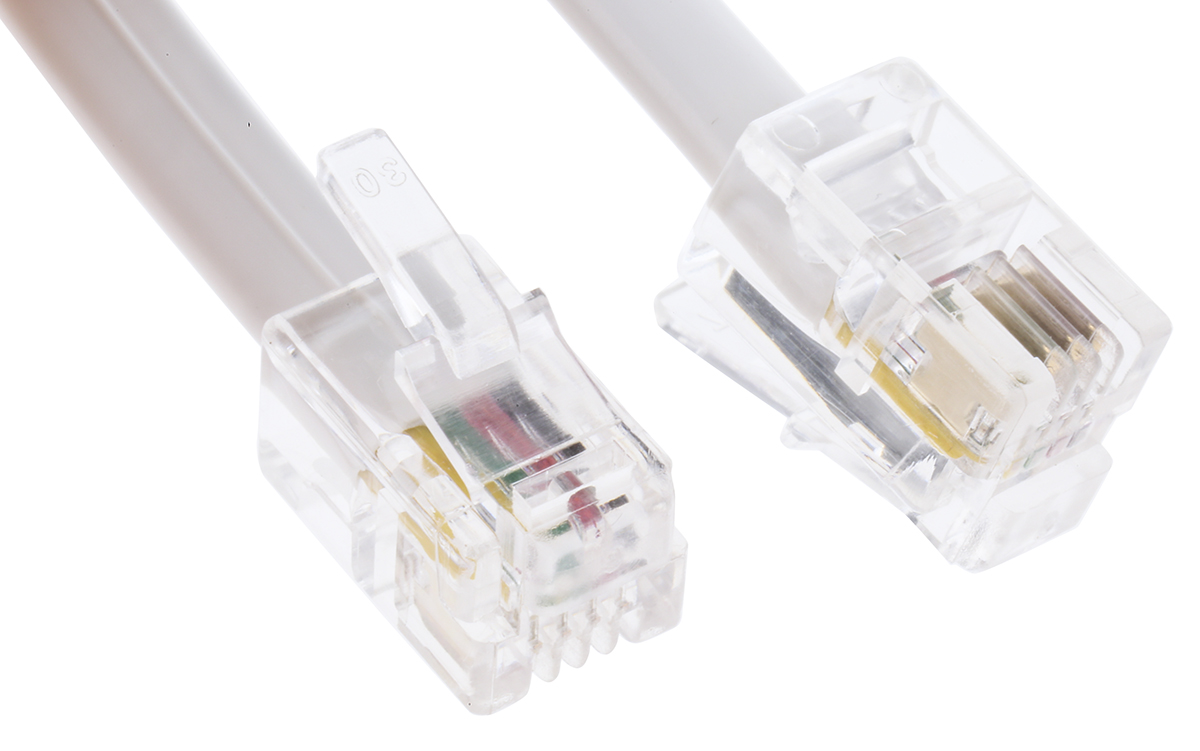 Decelect Female RJ9 to Male Telephone Extension Cable, White Sheath, 1.5 m