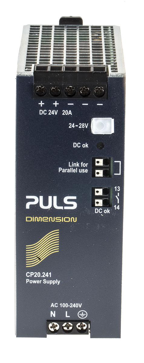 PULS CP Switched Mode DIN Rail Power Supply 150 V dc, 240V ac AC Input 28V dc, 20 A Output DC 480 W