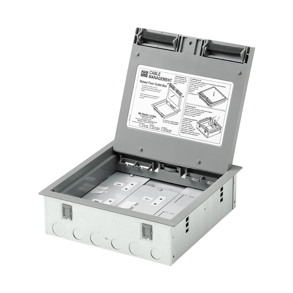 MK Electric Grey 3 Compartment Floor Box, 272 mm x 272mm 32 mm
