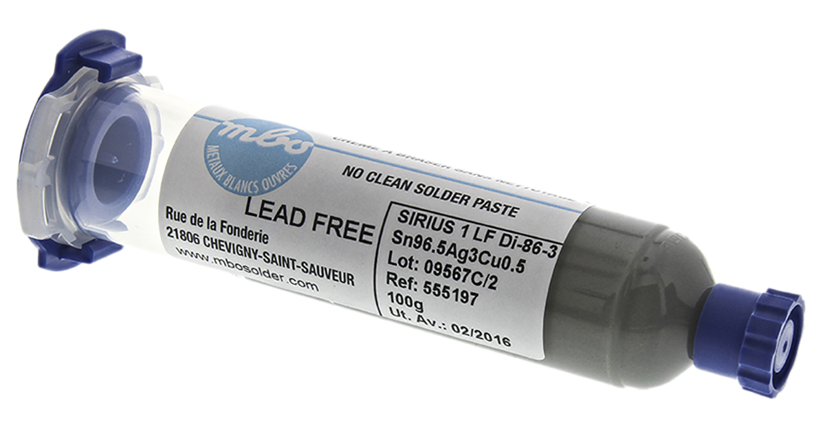 MBO Lead Free Solder Paste, 100 g Syringes and Cartridges