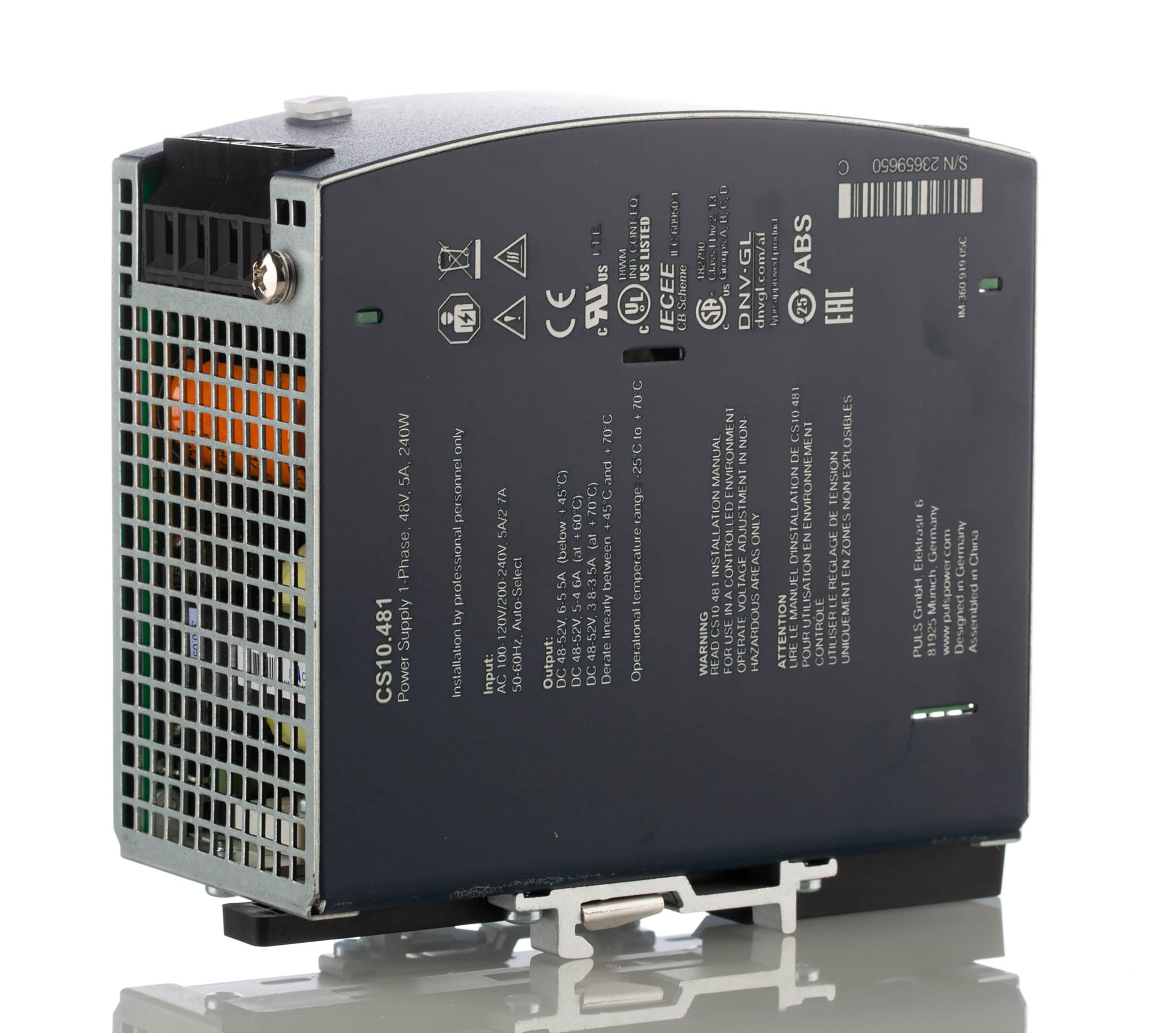 PULS DIMENSION Switched Mode DIN Rail Power Supply 120V ac AC Input 52V dc, 5 A Output DC 240 W