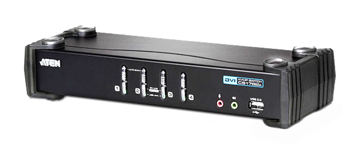 Aten 4 Port USB DVI KVM Switch 3.5 mm Stereo 1920 x 1200 pixel Maximum Resolution