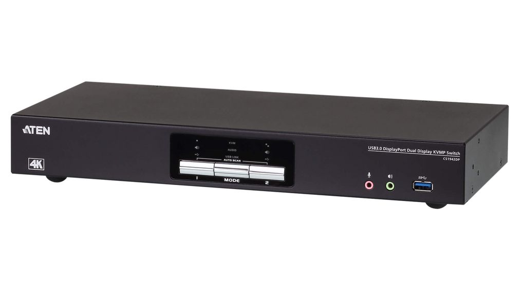 Aten 8 Port 2 Displays USB DisplayPort KVM Switch 3.5mm Audio Jack Female 4096 x 2160 pixel Maximum Resolution