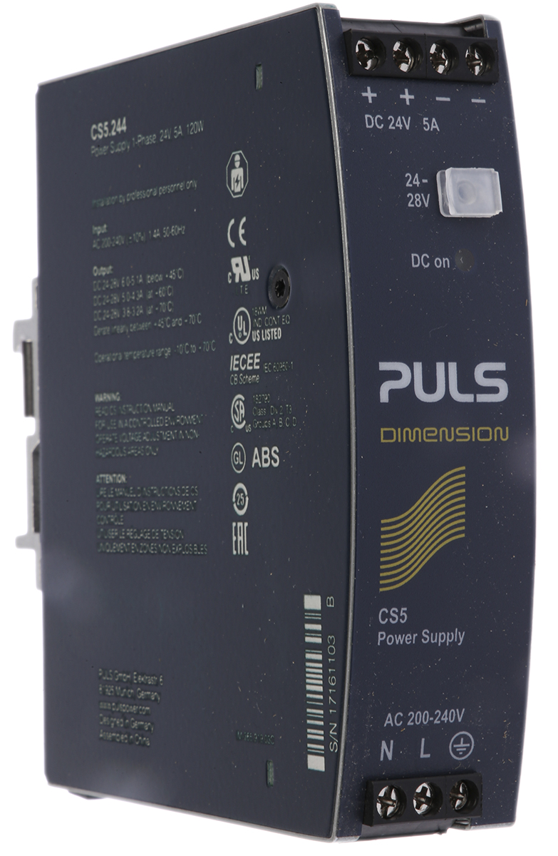 PULS DIMENSION Switched Mode DIN Rail Power Supply 264V ac AC Input 28V dc, 5 A Output DC 120 W