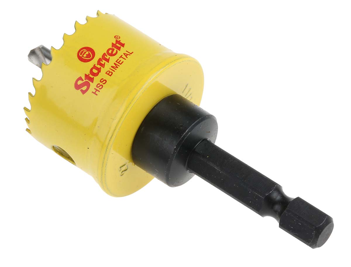 csc27 Starrett 27 mm Diameter HSS Drill Bit for Plasterboard, Thin Non-Metallic, Wood, Mild Steel Sheet, with6.35mm Shank