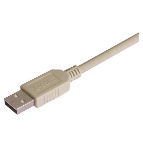 L-Com USB Cable, Male USB to Male, USB 2.0 USB Type A, Light Grey, 5 m