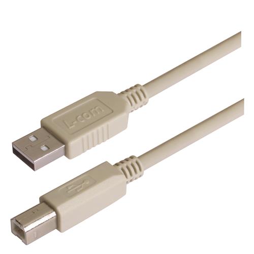 L-Com USB Cable, Male USB to Male, USB 2.0 USB B, USB Type B, Light Grey, 300 mm